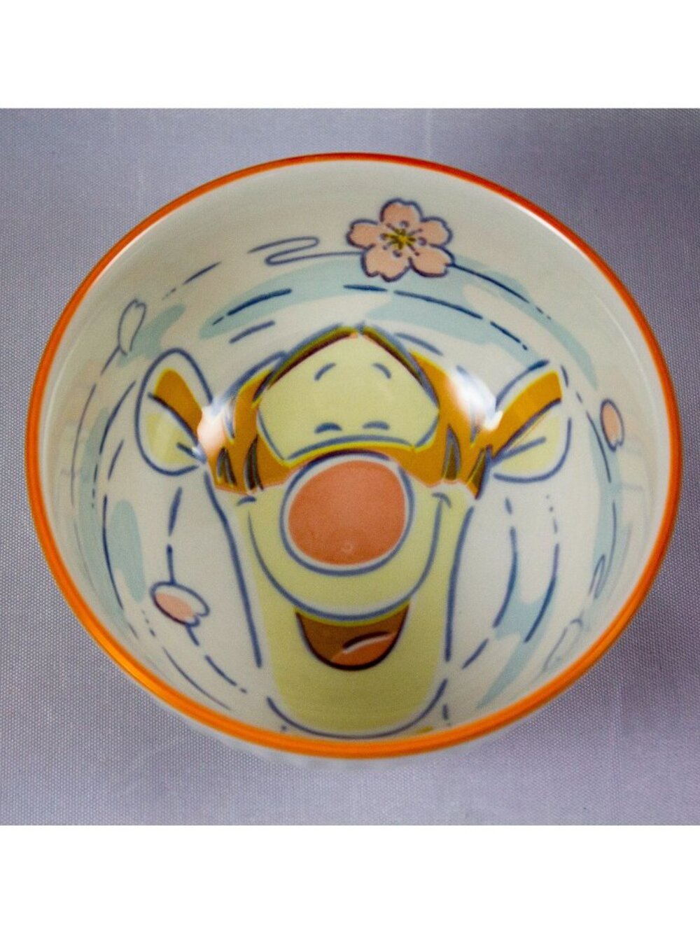 Disney Winnie The Pooh Tigger Porcelain Rice Bowl Ribbed Orange Rim